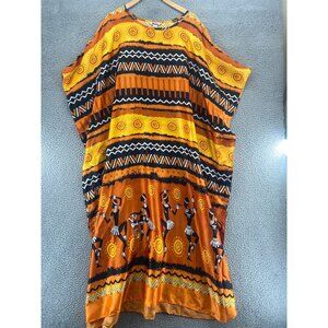 Winlar Dress Womens OS Orange Muu Muu Kaftan Satin African Tribal Pattern Maxi